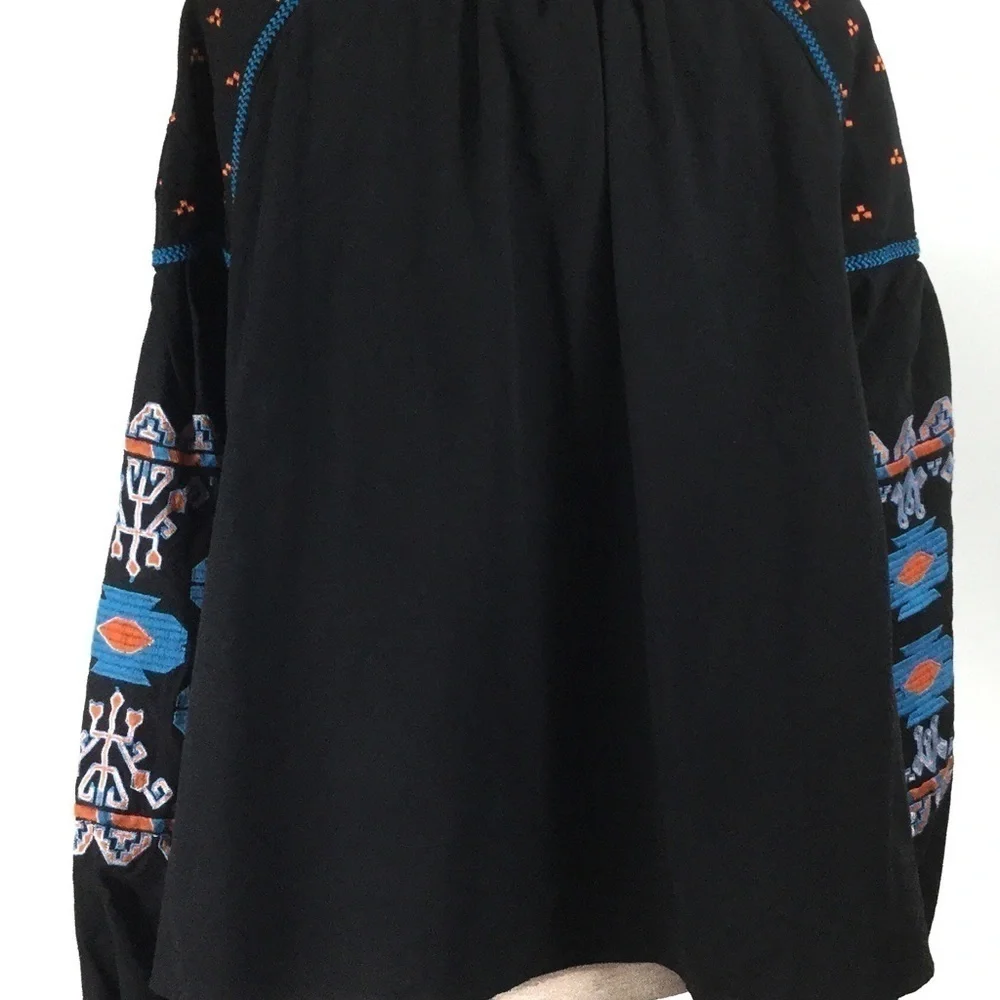 Puff‎ sleeve embroidered boho tie front jacket top